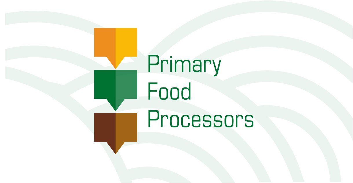 PFP Primary Food Processors Publication Item Placeholder image - white background with light green shapes in the background and PFP logo on top